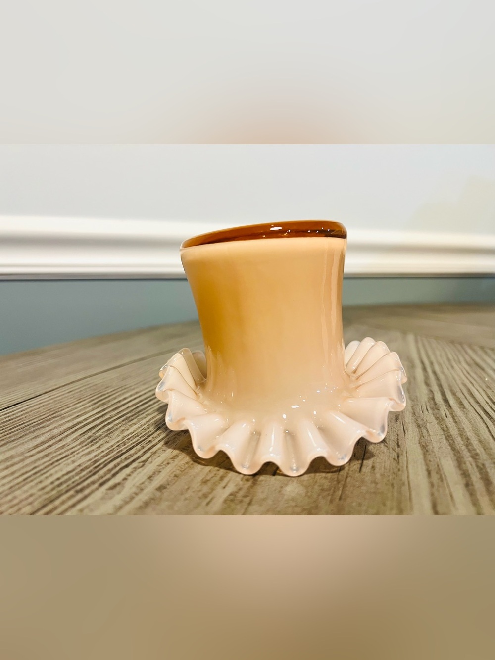 1940s Fenton Rose Overlay Mini Vase – Ruffled Art Glass